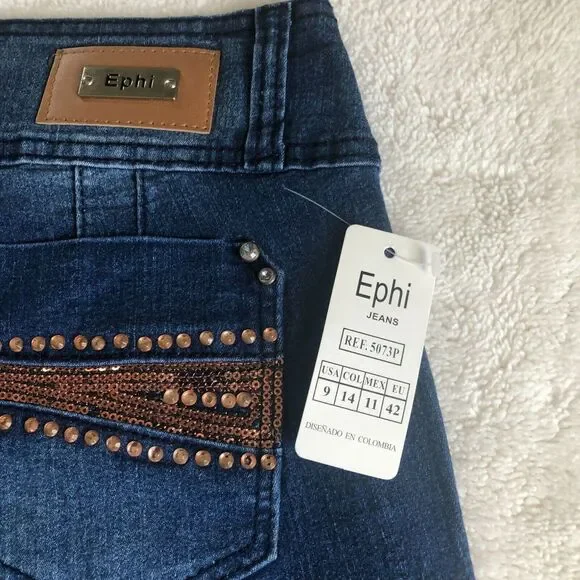 Ephi Jeans. Women's Butt Lifter Technology Embellished Jeans High Waist Sz 9 USA - Picture 3 of 12